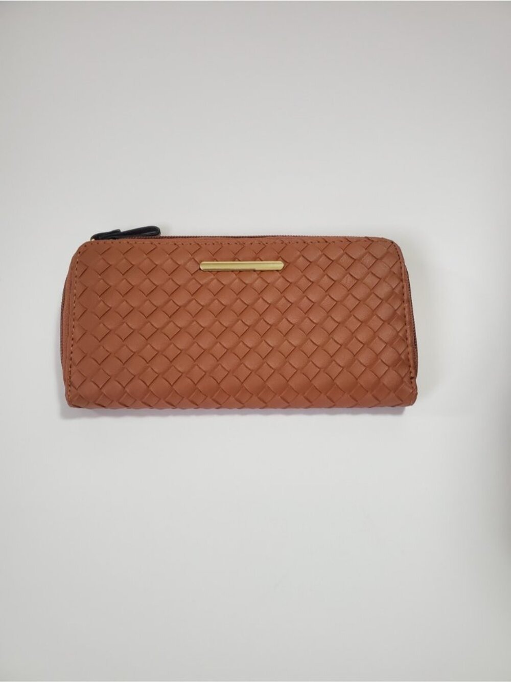 Woven Zip-Around Long Wallet Cognac Brown Cardholders